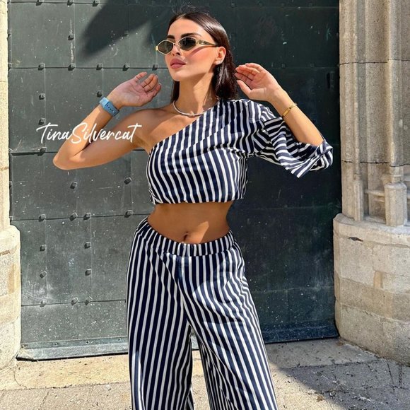 BLOGGER'S FAVE! Zara 2 Piece Striped Pants And Shirt Set NWT - Picture 14 of 16